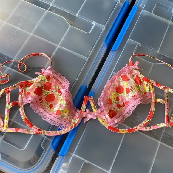 NWT For Love and Lemons Painterly Cutout Bra Pink Lace Floral Romantic Sz Large - Picture 5 of 11
